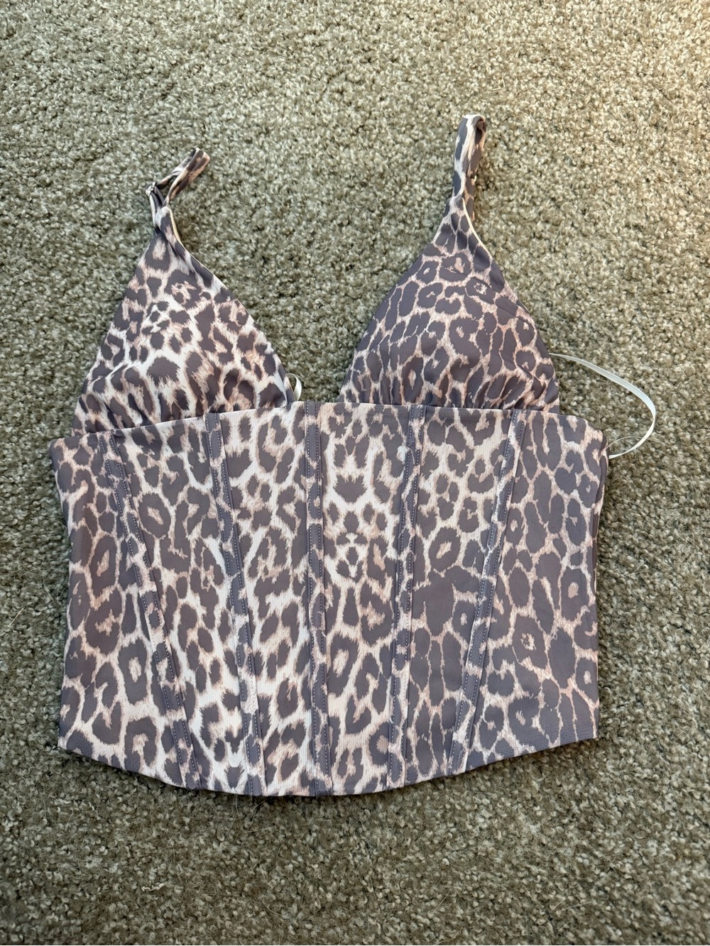 Leopard Print Cami Crop Top - Taupe
